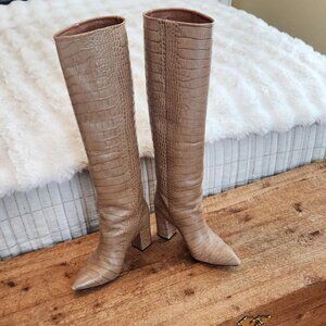 Paris Texas Anja Boots - Tan Crocodile Effect Leather